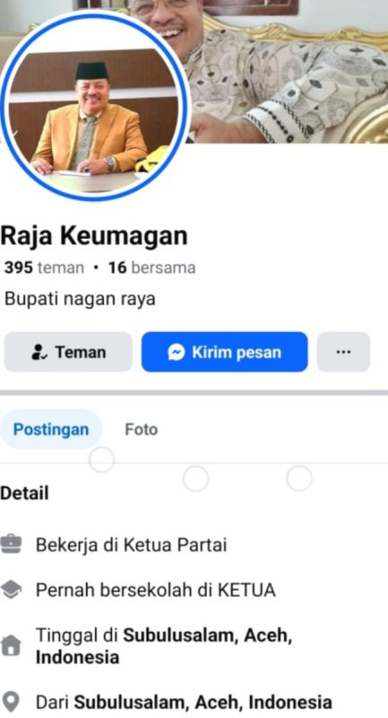 Oknum Tidak Bertanggung Jawab,Palsukan FB Bupati Terpilih Nagan Raya